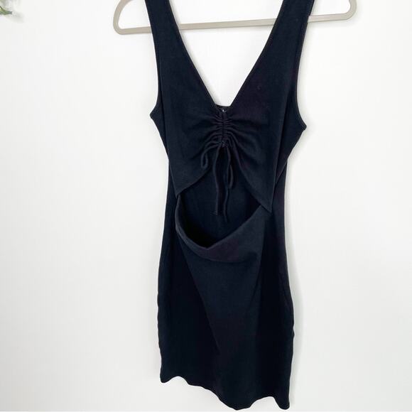 LULUS Go With You Black Ribbed Ruched Cutout Bodycon Dress Size Medium - Picture 3 of 10
